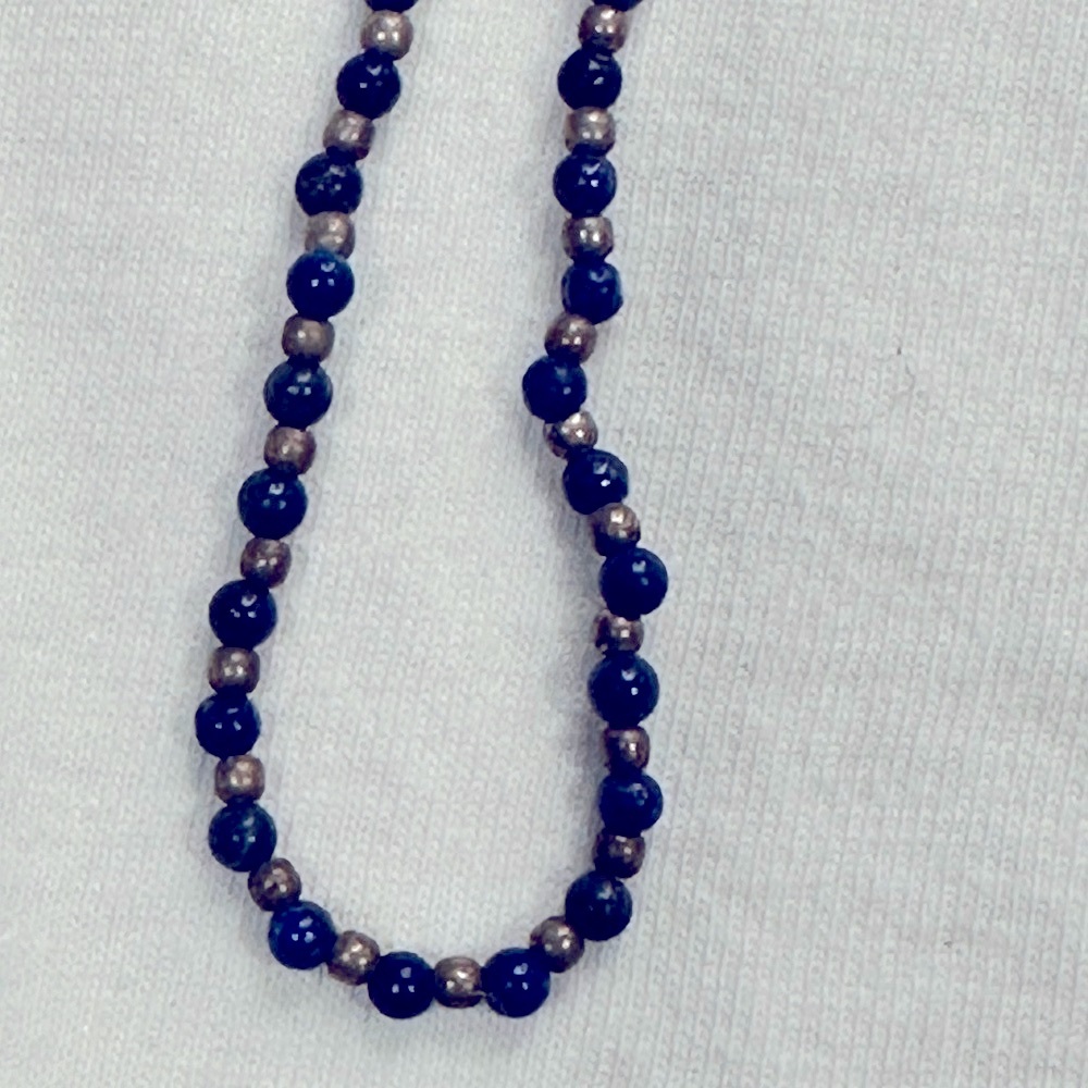 Genuine lapis and silver beaded necklace from Chile - 16”